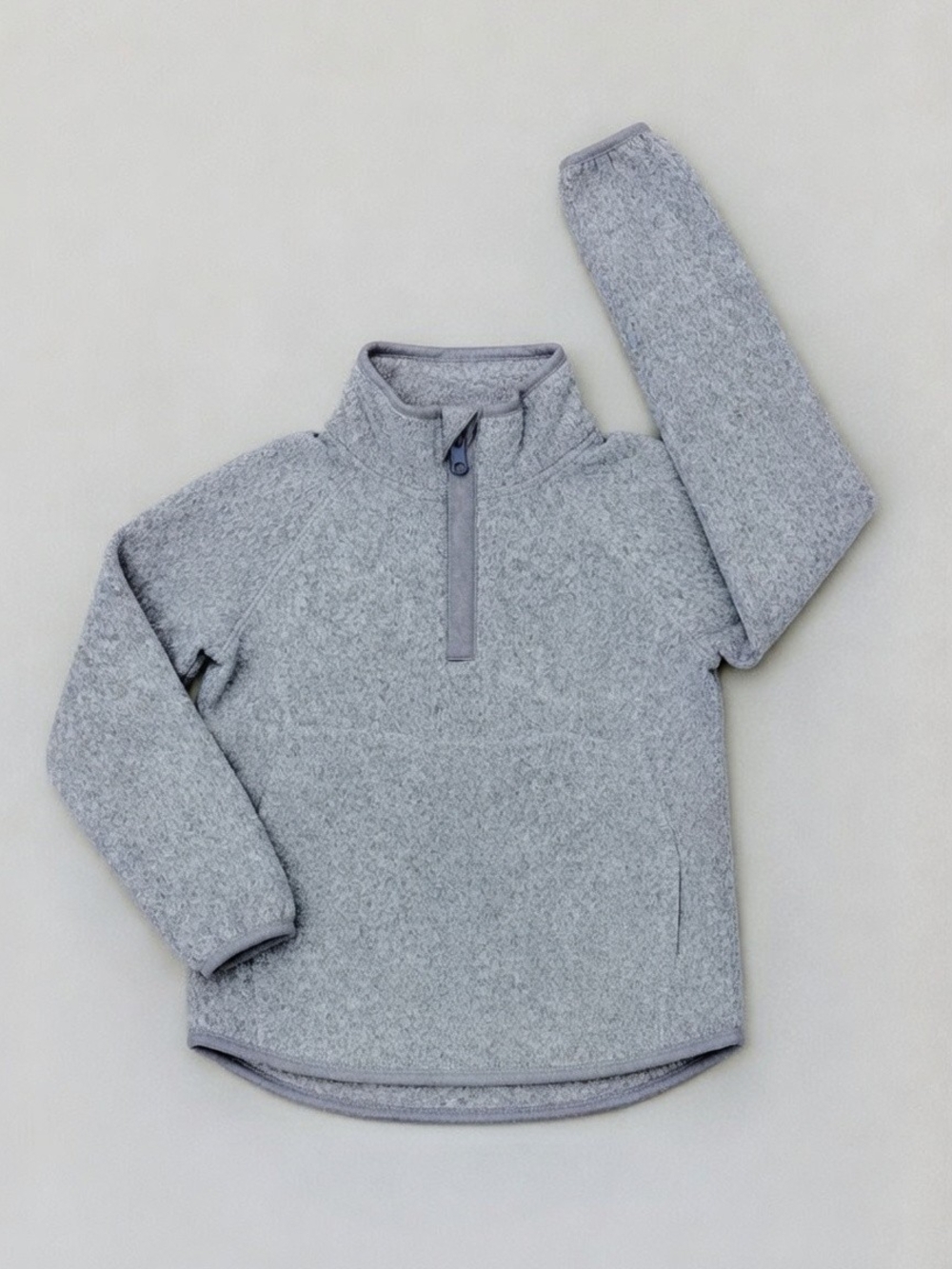 Kids Light Gray Half-Zip Fleece Pullover Hoodie